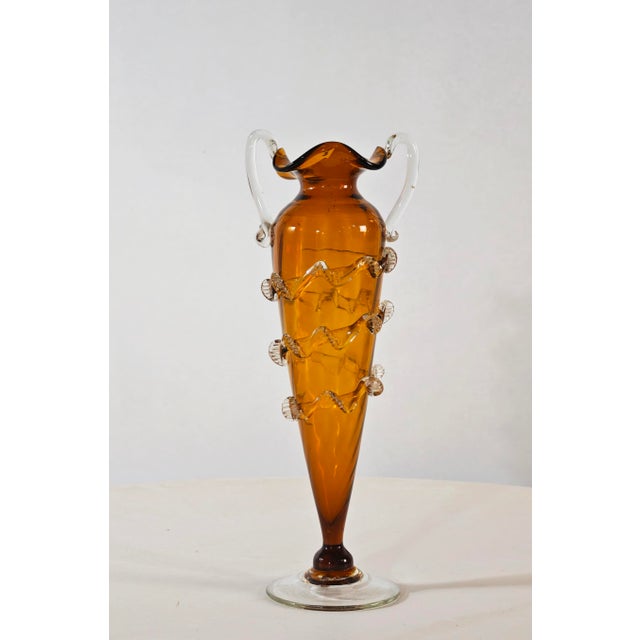 Mid-Century Modern Mid-Century Modern Two-Handled Amber Murano Glass Vase, Italy, 1950s For Sale - Image 3 of 18