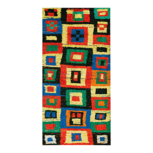 1940s Multicolor Geometric Antique Moroccan Boucherouitte Rug 4'10" X 9'3" Handknotted Wool Carpet