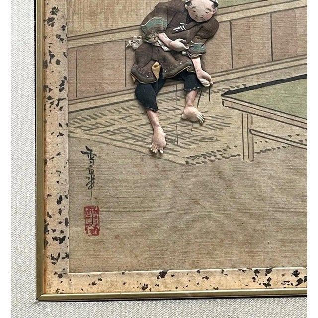 White Framed Japanese Oshi-E Textile Art Meiji Period For Sale - Image 8 of 8