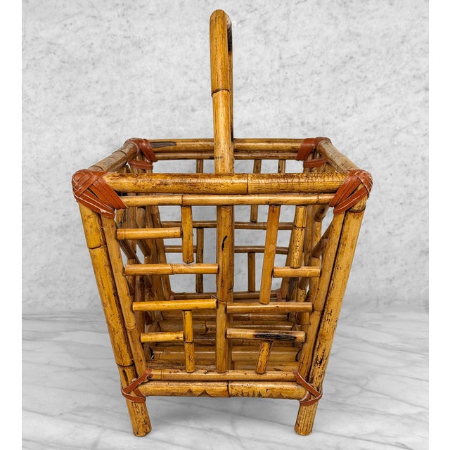 Vintage Coastal Rattan Chinoiserie Rattan Record Holder Magazine Rack For Sale - Image 6 of 10
