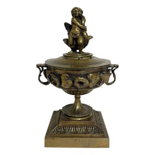 Early 20th Century French Incense Burner Art Nouveau Style Cherub and Swan For Sale