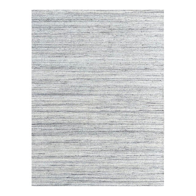 9x12 Delicate Striped Silver Geometric Modern Hand Knotted Wool Carpet Rug For Sale
