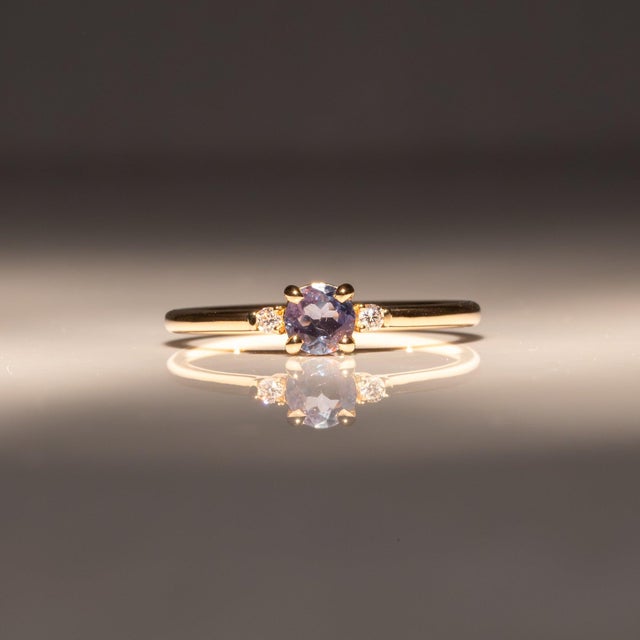 Alexandrite Ring With Earth-Mined Diamond Accents in Solid 14k Gold, Round 4.6mm, Size 6.75 For Sale In Columbus - Image 6 of 12