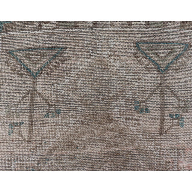 Early 20th Century Long Vintage Turkish Oushak Runner With Soft Taupe, Sand, and Pale Teal For Sale - Image 5 of 14