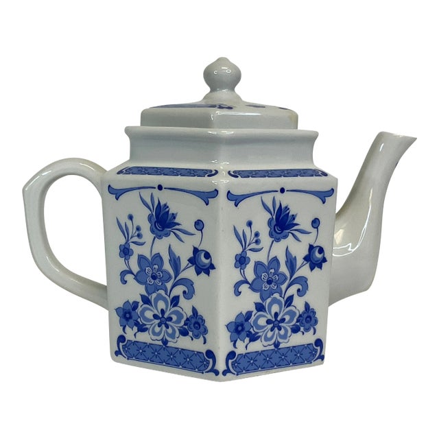 Vintage Italian Tuscany Style Blue and White Porcelain Tea Pot For Sale