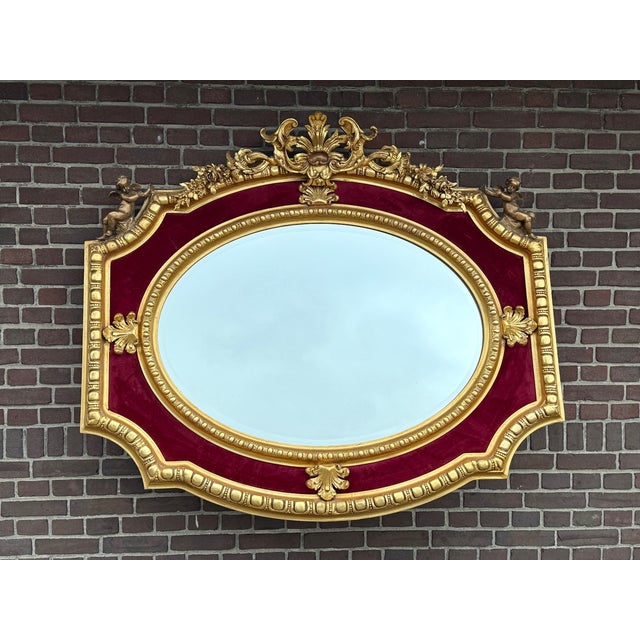 1980 French Louis XVI Gold Velvet Wood Wall Mirror 1 Piece For Sale - Image 9 of 13