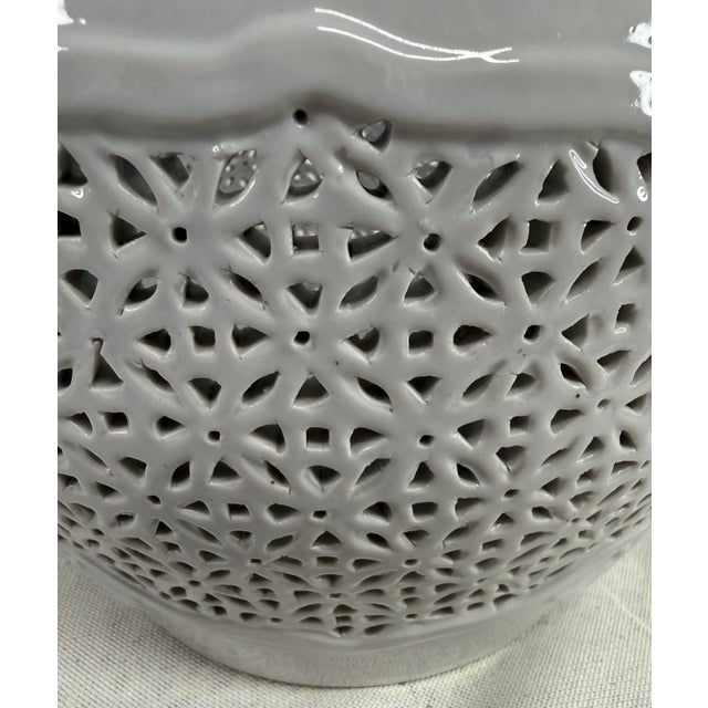 White Reticulated Cache Pots - A Pair For Sale - Image 10 of 11