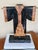 1980's Maitland-Smith ebony and pink tessellated stone Kimono on a mounted black tessellated stone base with inlaid brass...