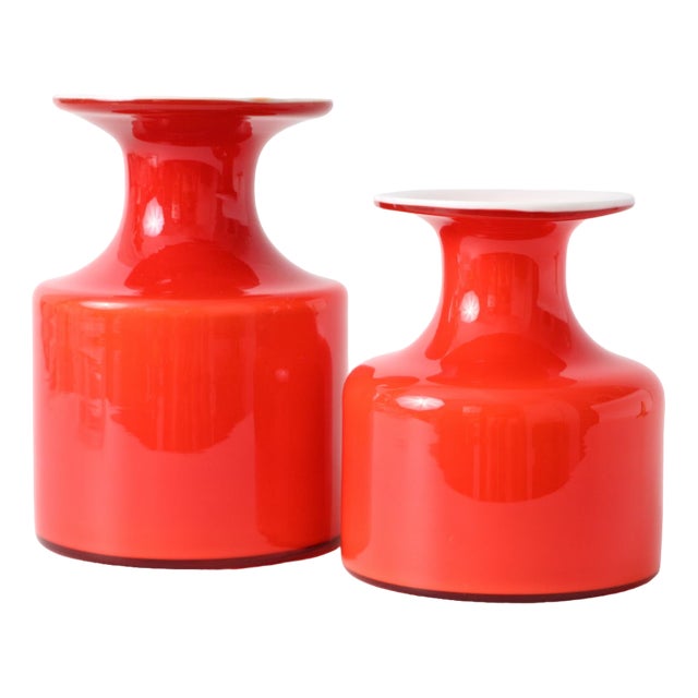 Red Glass Carnaby Vases by Per Lutken for Holmegaard, 1960s, Set of 2 For Sale