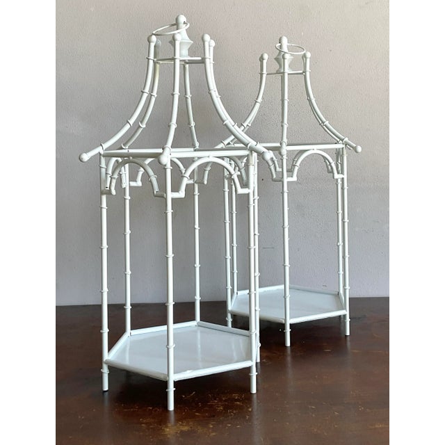 Late 20th Century Vintage Regency Metal Bamboo Candle Lanterns - Set of 2 For Sale - Image 5 of 10