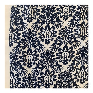 Sister Parish Apple Indigo Blue Hand Printed Linen Fabric- 3 Yards For Sale