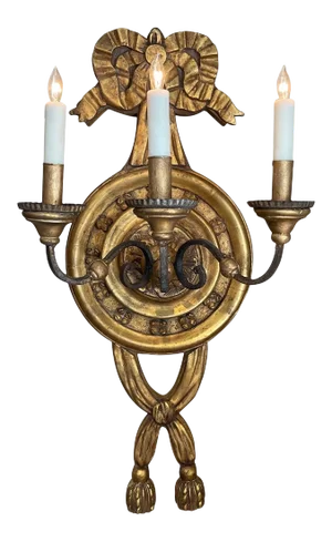 Late 19th Century Italian Baroque Style 3-Arm Giltwood and Iron Electrified Wall Sconce