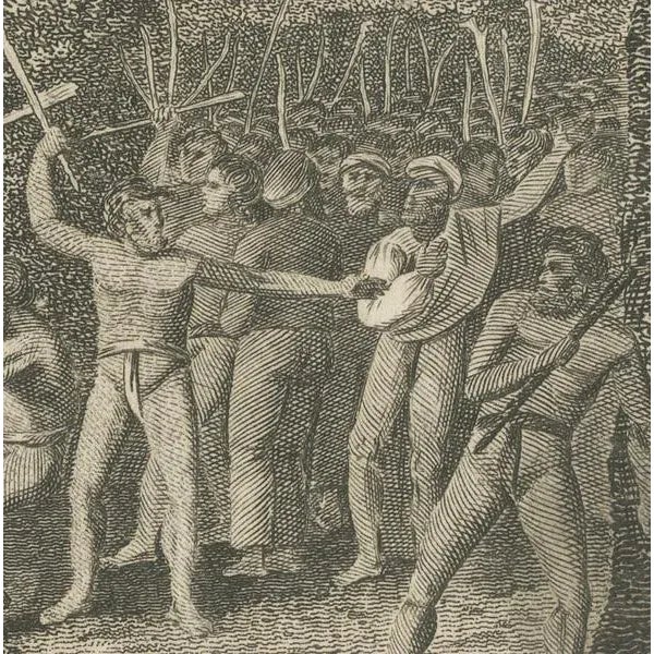 Title: "Narrow Escape: Captain Cook's Perilous Departure from Erromango" : This original antique engraving here on offer...