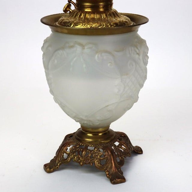 Antique Opalescent Embossed Glass Gone with the Wind Oil Lamp with Brass & Gilt Bronze Mounts C1890. Measures - 23.25"H x...