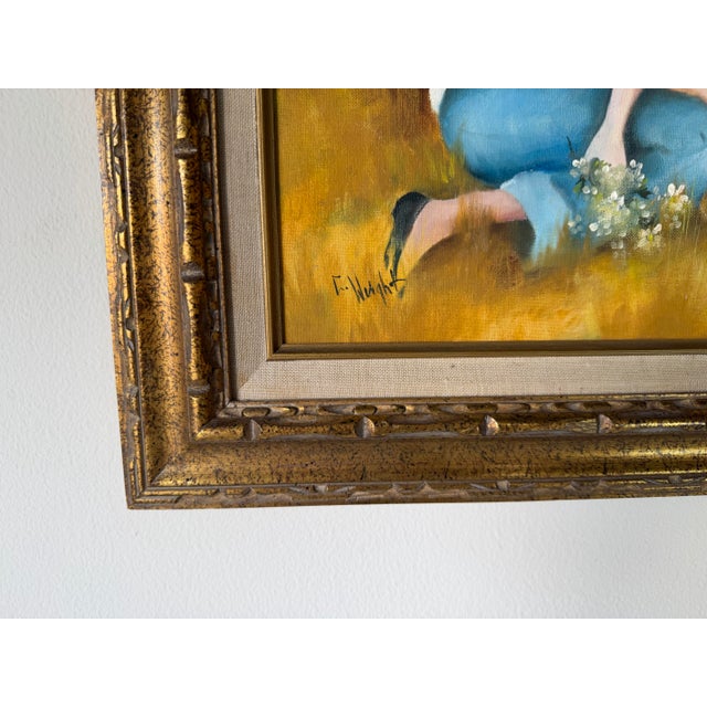 1970s Vintage E. Weight Portrait of a Girl in Landscape Oil on Canvas Painting, Framed For Sale - Image 11 of 12