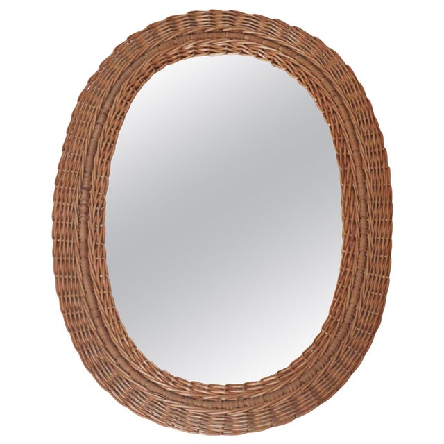 Mid-Century Modern Oval Wall Mirror in Hand-Woven Willow, 1960s For Sale - Image 10 of 10