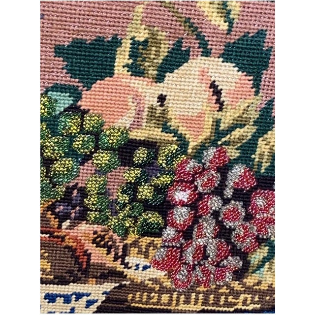 Textile French Tapestry. Vintage French Tapestry Framed Needlepoint With Beading For Sale - Image 7 of 12