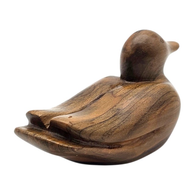 Late 20th Century Roy A. Parfait Hand-Carved Duck Sculpture Signed Folk Art Wood Carving For Sale - Image 5 of 12