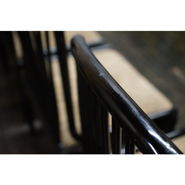 1980s Set of 4 Black Lacquer Spindle Back Dining Chairs Attributed to Davis Allen For Sale - Image 11 of 18