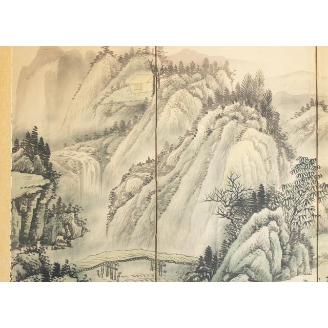 1970s Ming Style Monochrome Silk Screen "Mountain Landscape With River" For Sale - Image 14 of 18