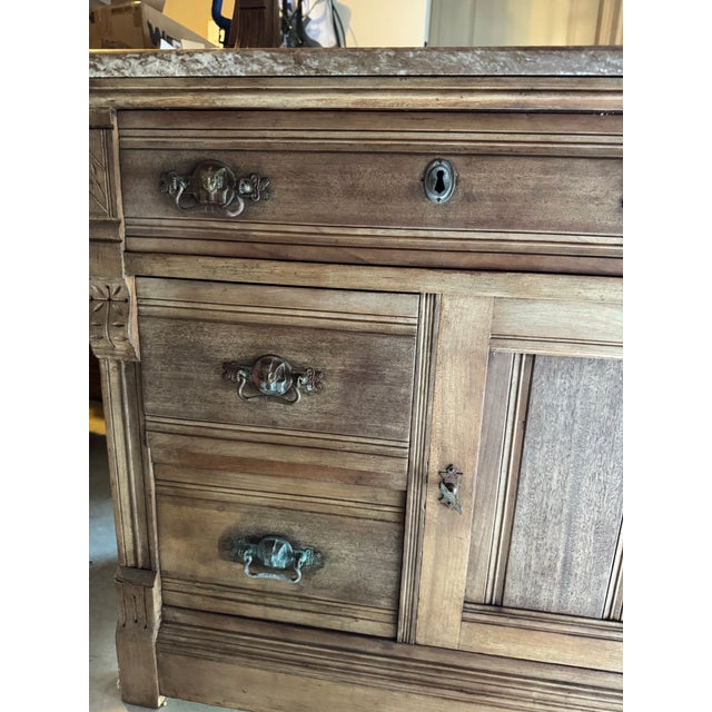 Wood Antique European Walnut Rose Marble-Top Dresser With Mirror, C. Late 19th Century For Sale - Image 7 of 11