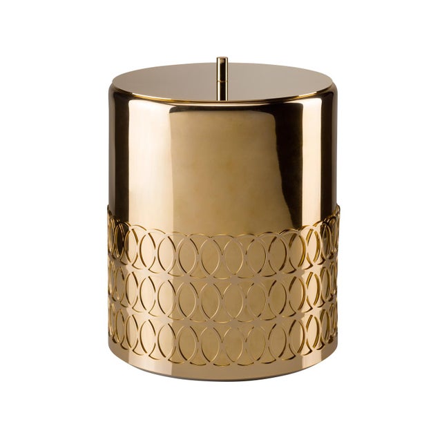 New York Waste Basket Full Shiny Gold, Made in Italy by Villari. Established by Cesare and Silvia Villari in 1967 in...