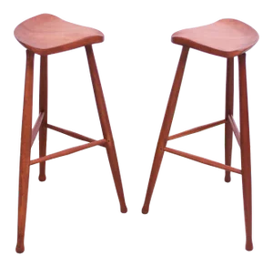 Vintage Solid Walnut Studio Craft Bar Stools by David Scott - a Pair