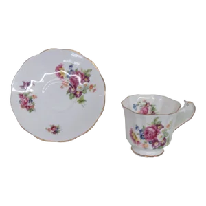 Elizabethan England Bone China Floral White and Gold Tea Cup and Saucer