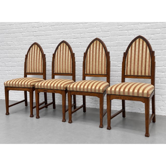 Set of Four - Amsterdam School Art Deco Oak Dining Chairs, Netherlands, C. 1930s For Sale In New York - Image 6 of 17