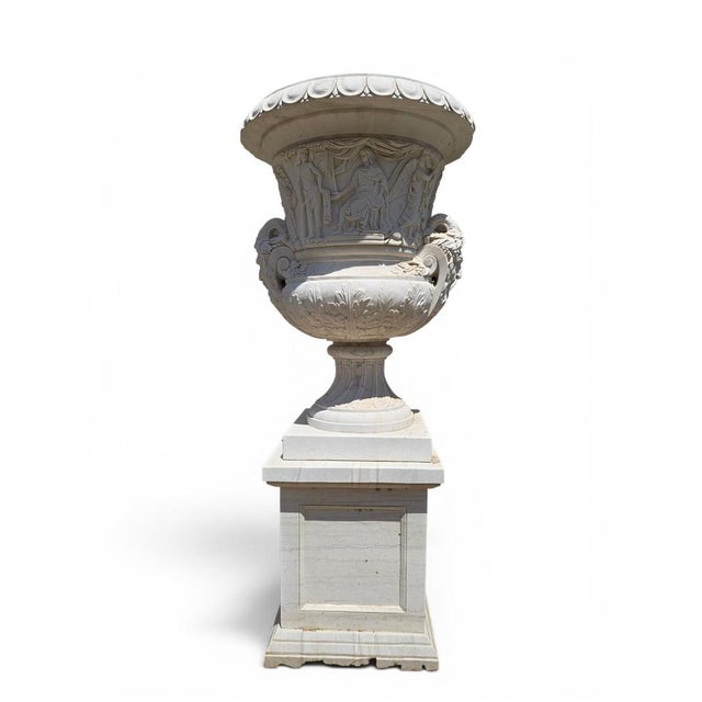 Large Italian Hand-Carved Marble Urns, 1950s, Set of 2 For Sale - Image 10 of 12