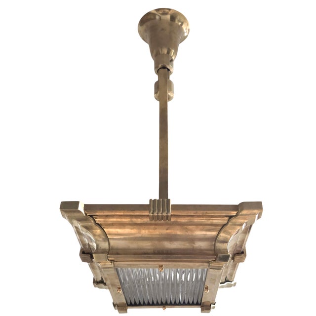 Early 20th Century Rectangular Industrial Brass and Glass Rod Vintage Chandelier For Sale - Image 18 of 18