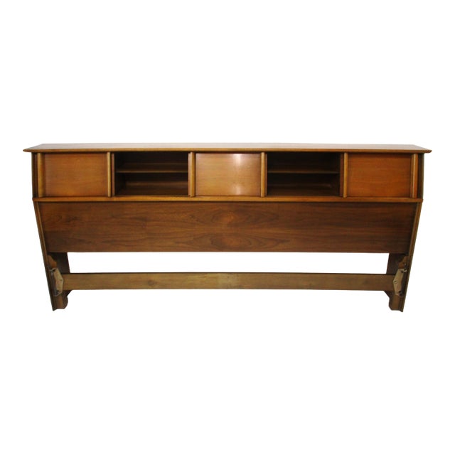 King Mid Century Walnut Headboard by Dixie Furniture For Sale