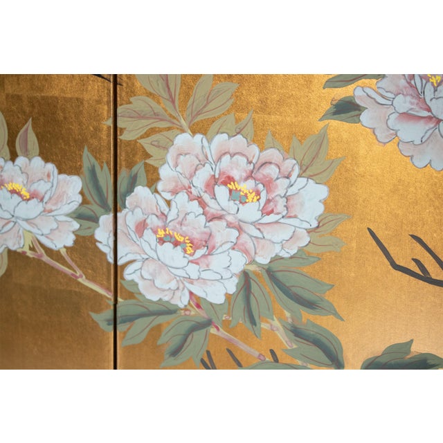 Goldenrod "White Peony", Japanese Late Showa Era Painted Byobu Screen For Sale - Image 8 of 18