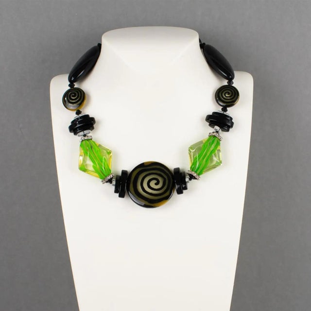 Angela Caputi Angela Caputi Black and Green Resin Beaded Choker Necklace For Sale - Image 4 of 10
