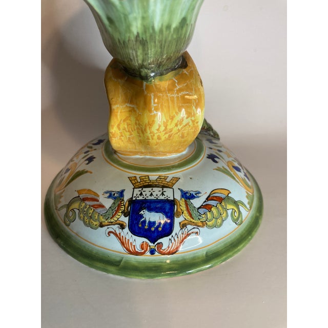 Antique French Quimper Porquier-Beau Footed Compote With Swan Handle For Sale - Image 9 of 16
