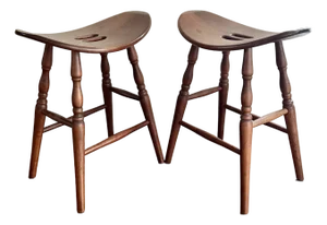Cherry Amish Made Farmhouse Saddle Counter Stools - A Pair