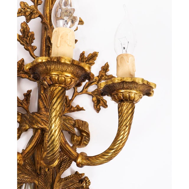 1920s Antique French Louis Revival 3-Branch Ormolu Wall Lights, 1920s, Set of 2 For Sale - Image 5 of 12