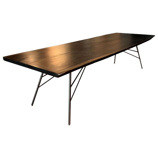 Industrial Viento Ray Dark Steel And Reclaimed Wood Dining Table