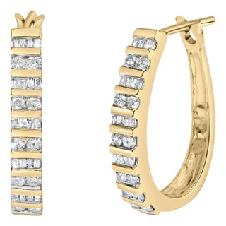10K Yellow Gold 1.0 Cttw Alternating Diamond "U" Hoop Earrings (I-J Color, I2-I3 Clarity) For Sale