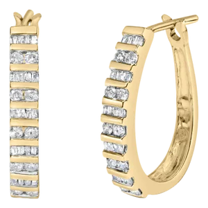 10K Yellow Gold 1.0 Cttw Alternating Diamond "U" Hoop Earrings (I-J Color, I2-I3 Clarity)