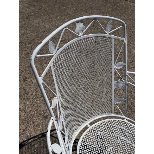 White Vintage Woodard Era Floral Wrought Iron Springer Garden Patio Arm Chair - A Pair For Sale - Image 8 of 17