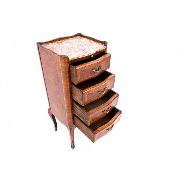 Brown Antique Small Chest of Drawers with Marble Top, France, 1890s For Sale - Image 8 of 12