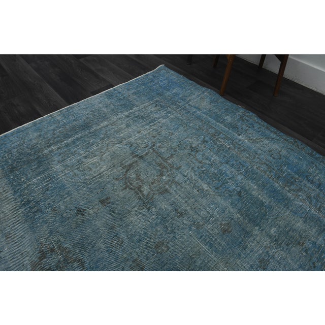 1970s 1970s Vintage Persian Handmade Wool Cotton Blue Area Rug For Sale - Image 5 of 11