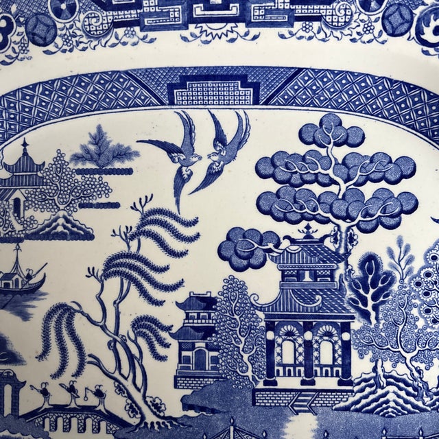 Late 19th Century Antique English Blue & White Chinoiserie Serving Platter For Sale - Image 5 of 12