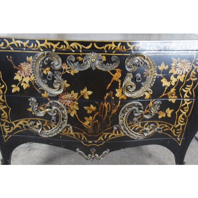 French Louis XV Style Chinoiserie Serpentine Bombe Commode Chest of Drawers For Sale - Image 10 of 12