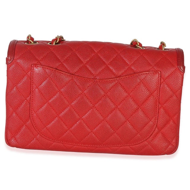 Chanel Red Quilted Caviar Medium Filigree Flap Handbag For Sale - Image 4 of 6