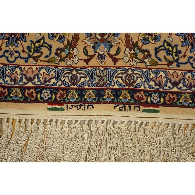 Textile 1950s Small Classic Beige Field Medallion Vintage Isfahan Wool Silk Carpet Rug For Sale - Image 7 of 12