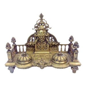 Antique Brass Renaissance Revival Double Inkwell