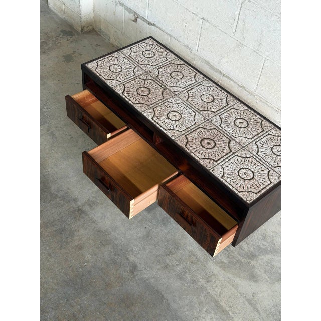 1960s Rosewood Low Three Drawer Chest With Tile Top Media Stand Coffee Table Denmark 1960s For Sale - Image 5 of 10