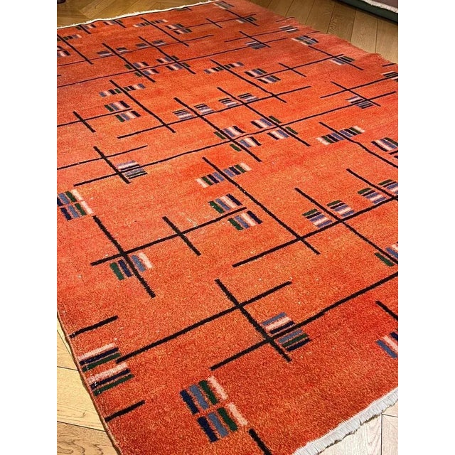 Orange-Colored Rug with Futurist Abstract Decorative Motifs by Zeki Muren, 1970s For Sale - Image 6 of 10